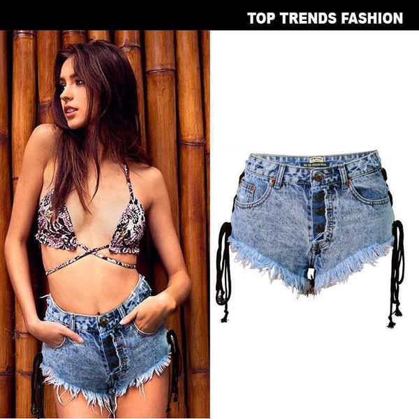 

women's wear women's wear summer high waist breasted wear women's jeans shorts pants, White;black