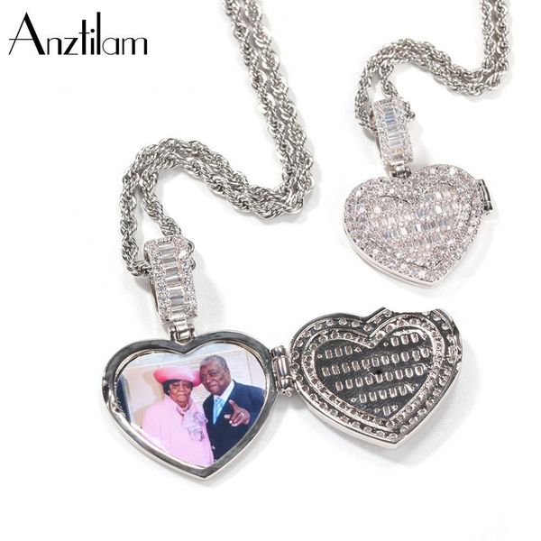 

necklaces az openable custom p medallions heart pendants necklace with 3mm tennis chain gold color cubic zircon men's jewelry, Silver