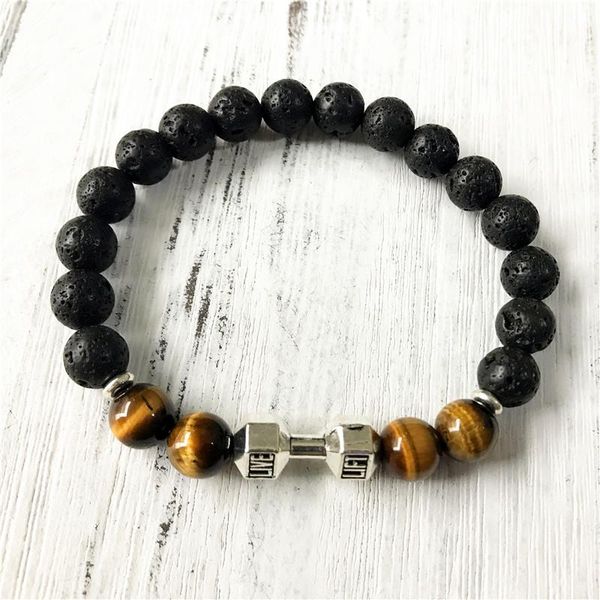 

bangle 2019 new style tiger eye yoga mala bracelet gift for men or women natural lava stone bracelet power energy wrist jewelry, Black