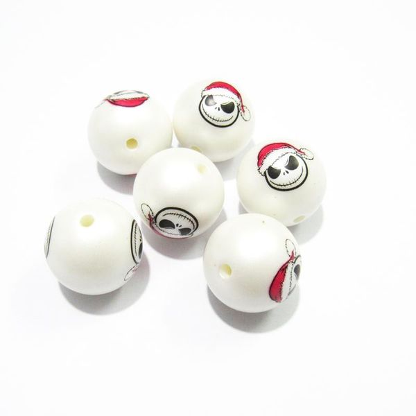 

alloy wholesale 20mm 100pcs/lot acrylic matte pear beads print christmas ghost beads for fashion jewelry, Black