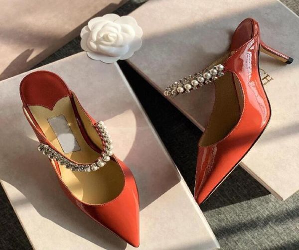 

italy luxurious brands women bing mule sandals pearls crystal strap slipper elegant lady high heels bridal wedding party bridals s3580554, Black