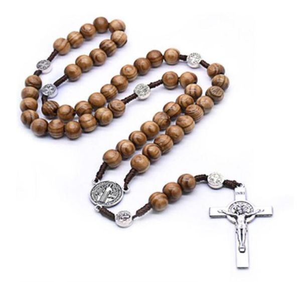 

handmade necklace of catholic rosary beads wooden beads cross necklace religious ornaments friend gift9460043, Silver