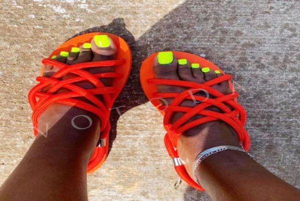 

sandals summer women beach slippers woman cross straps ladies open toe braided rope slides female roman flat flip flop7651775, Black