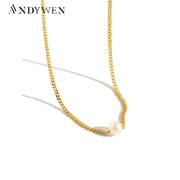 

necklaces andywen 925 sterling silver gold chain pearl choker necklace long chain luxury jewelry jewels fashion rock punk necklace