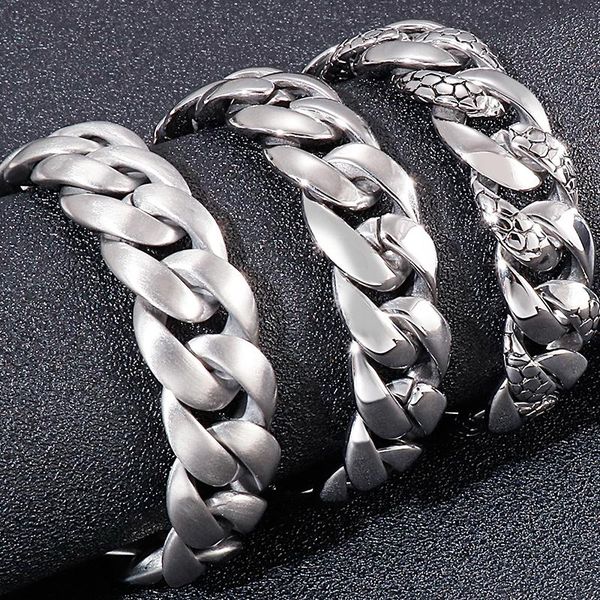 

bangle 17mm snake chain on hand matter polished titanium stainless steel bracelets for men wholesale masculine bracelet hiphop jewelry, Black