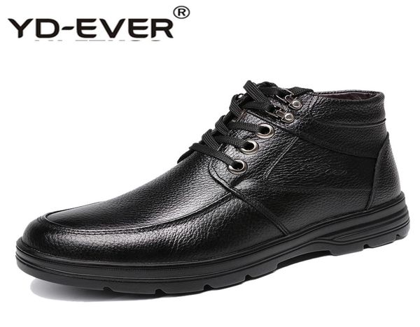 

newly man genuine leather boots winter leather snow shoes wool inner anti slip father ankle boots 3844 man snow6935825, Black