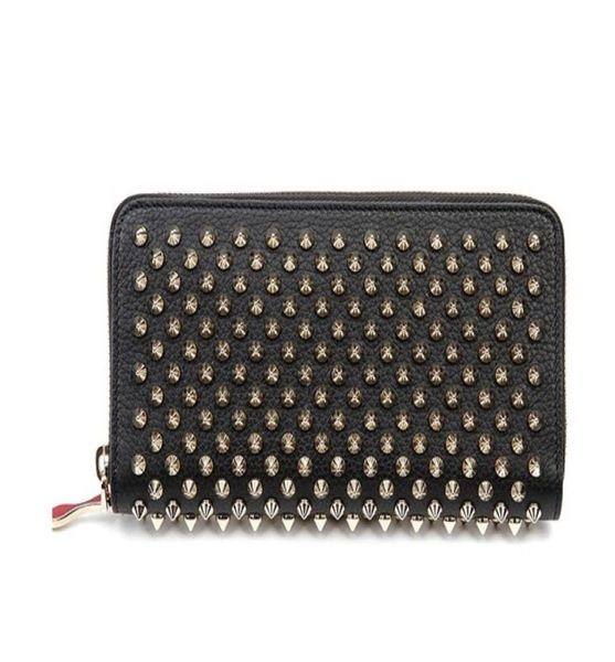 

men women genuine cow leather red line with spikes fashion wallets ladies new party wallets holders7919714, Red;black