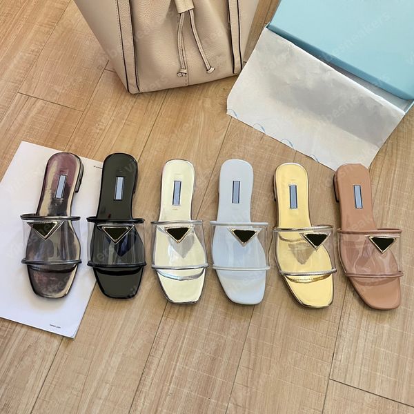 

designers women slipper sandals flat slides flip flops summer genuine triangle leather outdoor loafers bath shoes beachwear slippers black w