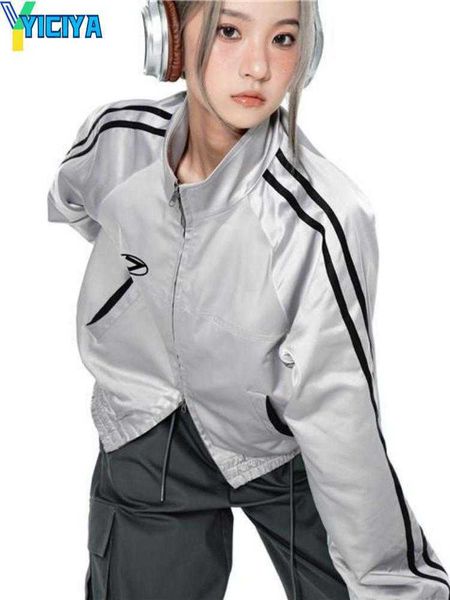 

yiciya women's jackets vintage cyber y2k aesthetic teachwear zipper oversizer coats korean women acubi streetwear harajuku zip up clot, Black;brown