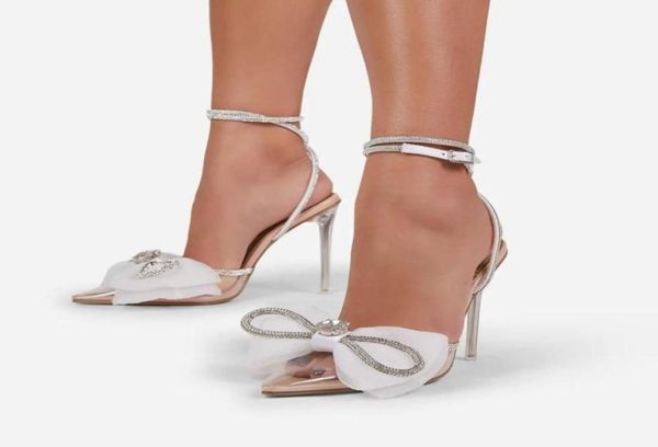 

dress shoes 2021 design women sandals chriselle bow detail diamante lace up clear perspex high heels sweet ladies pumps2327422, Black
