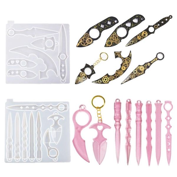 

other 1/2pcs selfdefence finger key chain resin mold swords knife dagger keychain casting silicone mould jewelry making tools