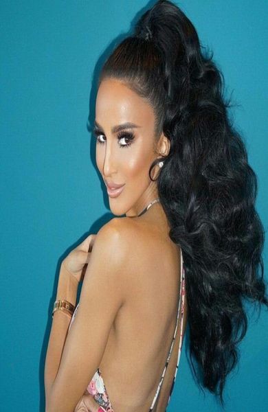 

drawstring ponytail human hair clip in hair extensions ponytail hairpiece 160g binding pony tail extension for girl lady woman6250190, Black