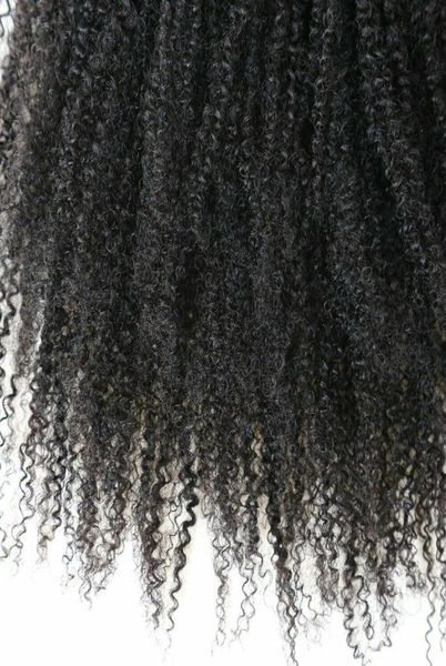 

afro kinky curly drawstring ponytail brazilian human hair extensions pony tail clip in hairpiece for woman remy 120g5278036, Black