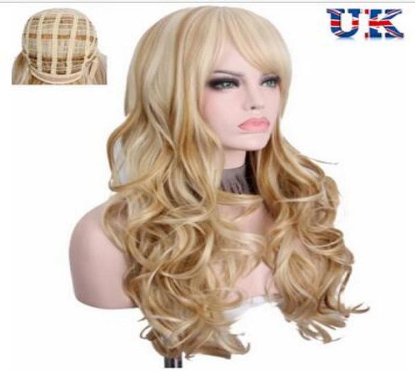 

long wavy curly wigs blonde brown mixed for women high temperature fiber wigs5206726, Black;brown