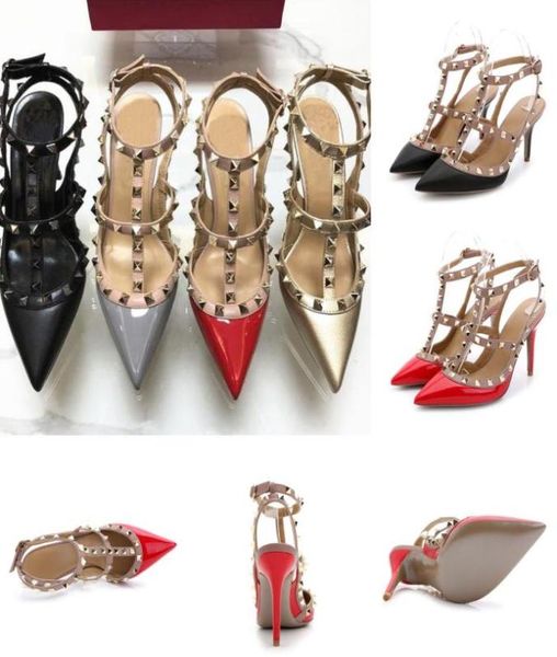 

brand rivets sandals women pump wedding shoes high heels fashion ankle straps bridal shoe6669000, Black
