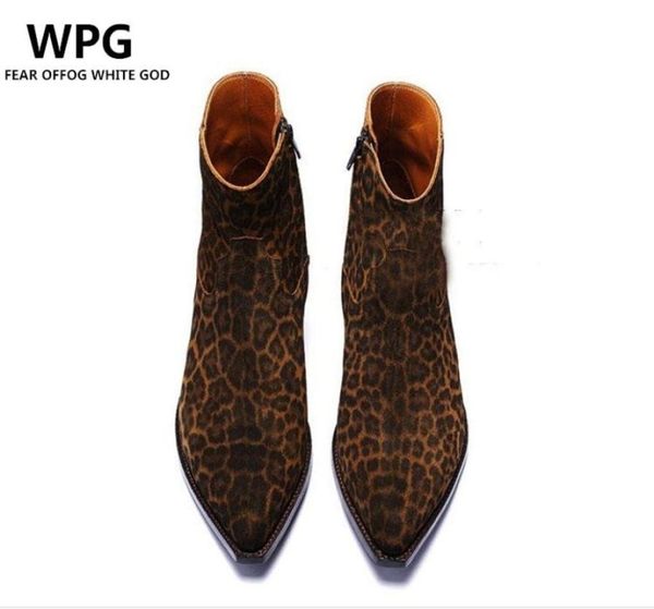 

new euro vintage style style leopard grain leather shoes mens boots shoes9739917, Black
