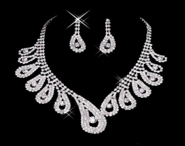 

womens bridal wedding jewelry sets pageant rhinestone gorgeous sparkling silver necklace earrings for party bridal accessories9772993, White
