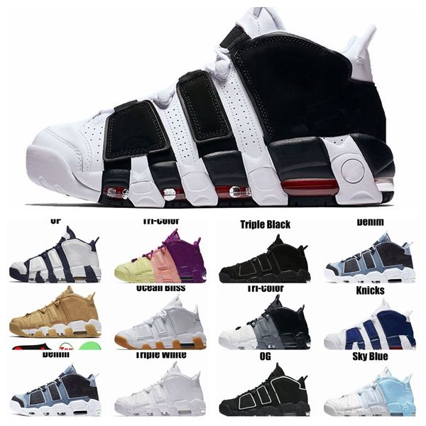 

more uptempos basketball shoes for mens womens up tempos scottie pippen triple white black denim men university blue trainers sports sneaker