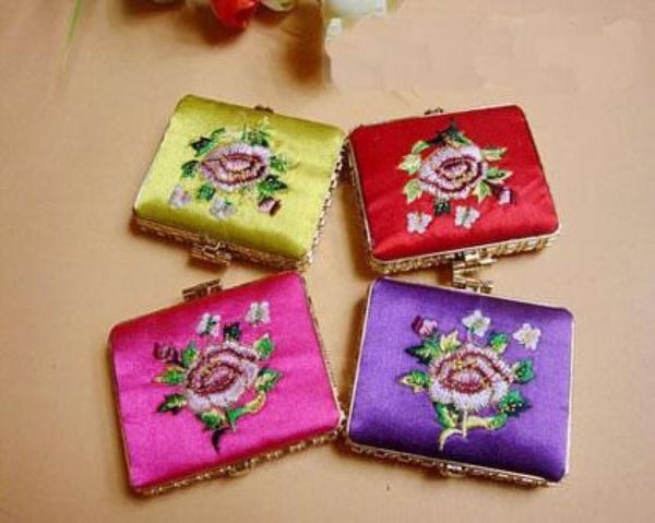 

designer ladies compact mirrors rectangular silk embroidery double sided mix color 35pcslot 4260401