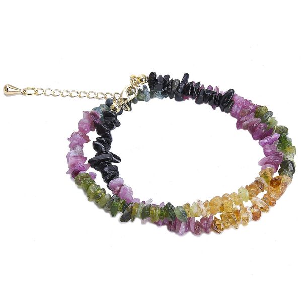

bangle natural gravel colorful tourmaline stone beads double circle bracelets for women copper lobster clasp not fade, Black