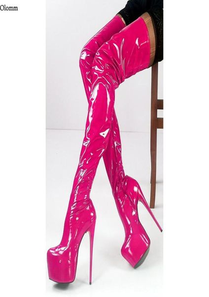 

rontic customization women winter thigh boots patent side zipper stiletto heel round toe 13 colors club shoes plus us size 5208974151, Black