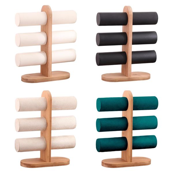 

boxes 3 layers jewelry display rack with wood base storage for necklace jewelry pgraphy, Black;white