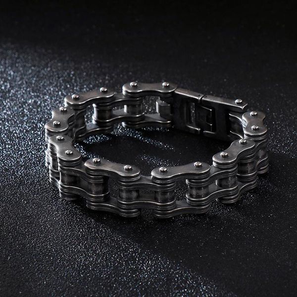 

bangle haoyi vintage locomotive chain bracelet for men stainless steel punk rock cuff fashion jewelry gift, Black