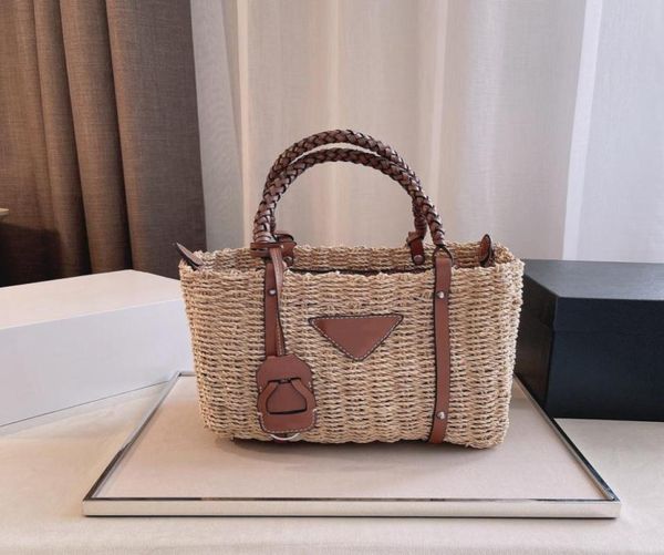 

sun straw weaving and leather bags relaxed literature art large capacity distribution box 25 17 cm6569788