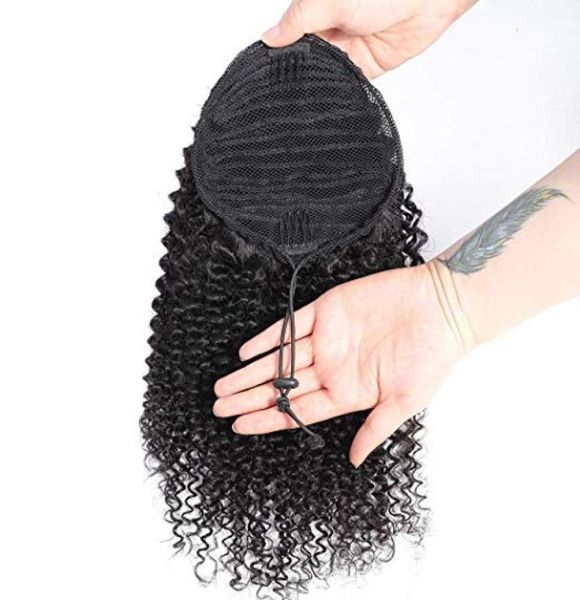 

african hair kinky curly ponytail hair pieces ponytail natural clip in on hair extensions flip in fake human tail short high clip 7038782, Black