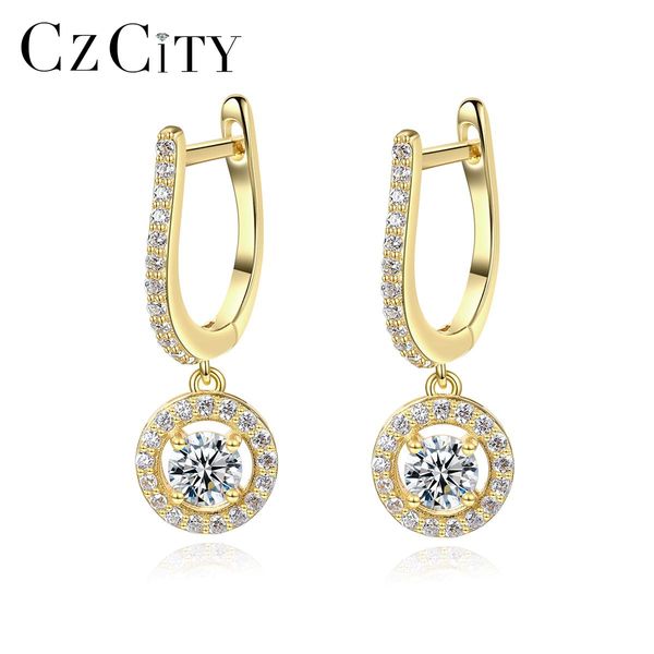 

huggie czcity new fashion cz hoop earrings for women wedding engagement fine jewelry 925 sterling silver round pendant pendientes gifts, Golden;silver