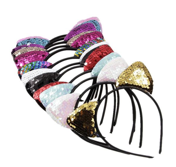

cute glitter flip sequins cat ear girl hair band hair hoop kids women cat ear bands halloween headdress gifts5563093, Slivery;white