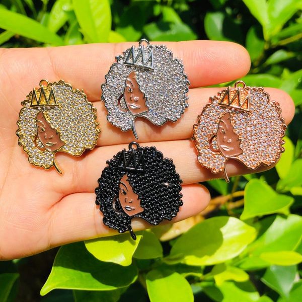 

other 5pcs afro black queen charm pendant for women bracelet necklace making rhinestone paved goldplated jewelry diy accessory supply