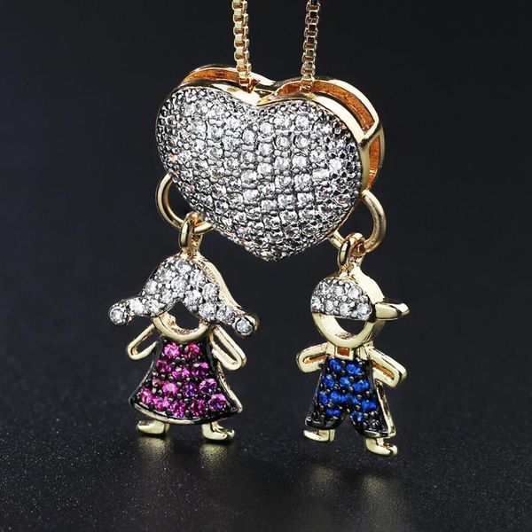 

necklaces heart boy girl pendant necklace gold color colorful zircon family love kids pendants women jewelry ngy0017482, Silver