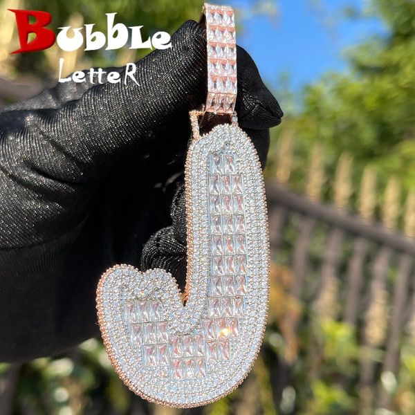 

necklaces bubble letter baguette initial cursive jewelry iced out pendant prong setting made by hand customized name necklace for men, Silver