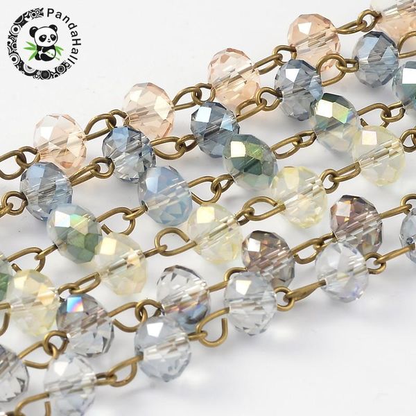 

polish 6mm 8mm electroplate glass faceted abacus beads antique bronze chains for necklaces bracelets making diy 1m/strand(39.4"), Blue