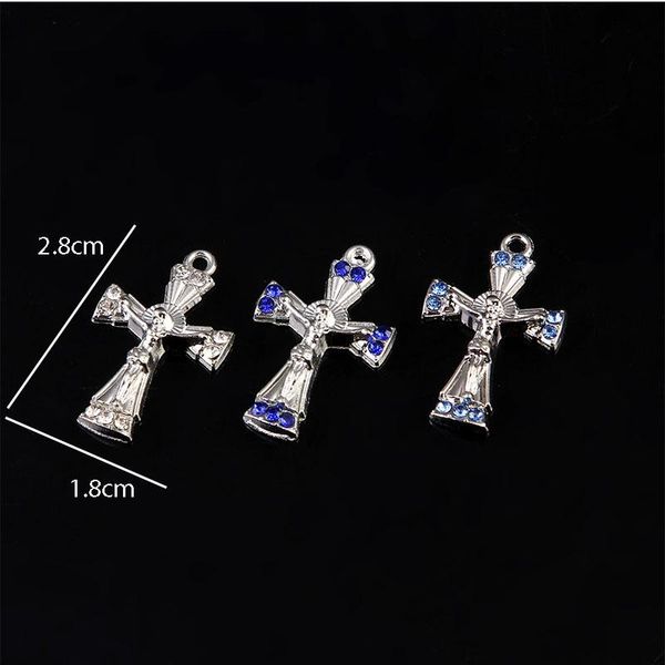 

other 100 pieces/religious charm colorful crystal cross necklace rosary pendant jewelry making diy jewelry