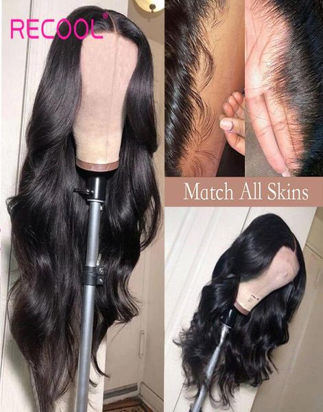 

recool 13x4 13x6 body wave lace front wig 250 density hd lace front wig ladies human hair remy transparent5519580, Black