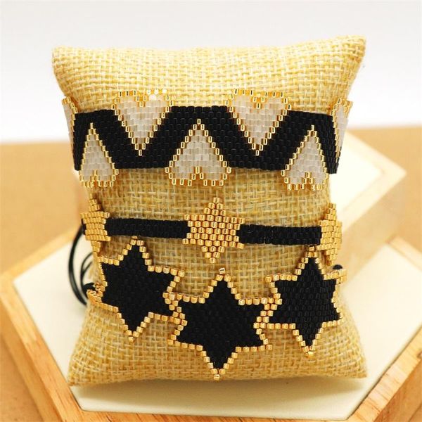 

bangle zhongv 2021 new star 3pcs one set pentagram hexagram lady fashion bangles women braided handmade heart miyuki bead bracelets, Black