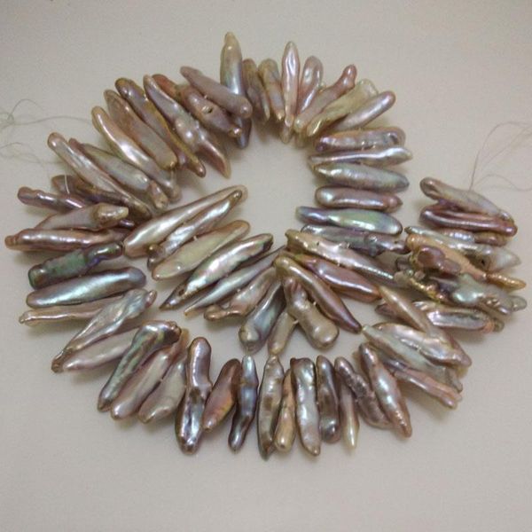 

necklaces 16 inches 1040mm lavender center drilled natural stick shaped biwa pearl loose strand, Silver