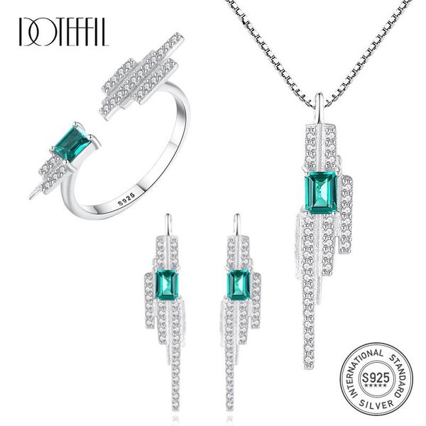 

necklace doteffil 925 sterling silver square emerald bluegreen gemstone jewelry set ring/earring/necklace for women fine jewelry party