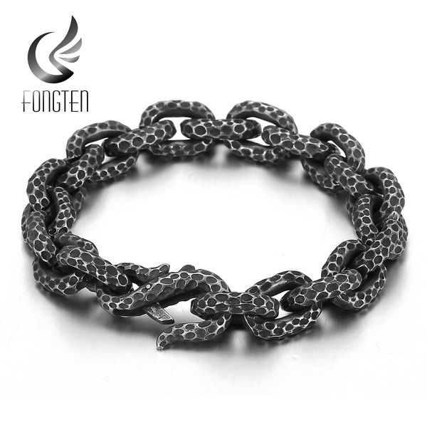 

bangle fongten curb thick round link chain mens bracelet vintage black stainless steel simple punk hiphop jewelry