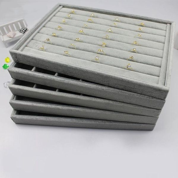 

boxes jewelry display tray set gray velvet necklace bracelet earrings ring jewelry tray display, Black;white