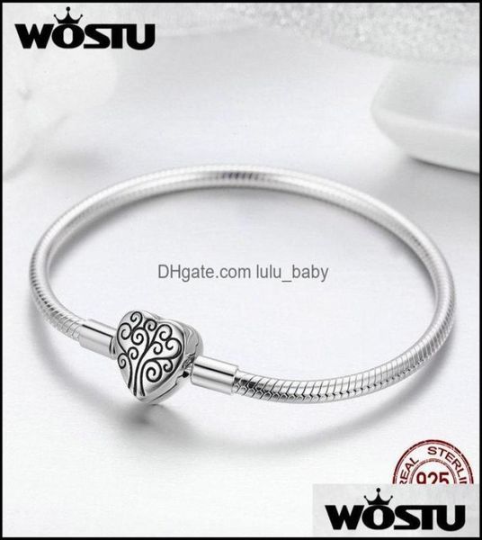 

link chain bracelets jewelry wostu genuine 925 sterling sier tree of life charm bracelet bangle for women fit original brand diy b7761019, Black