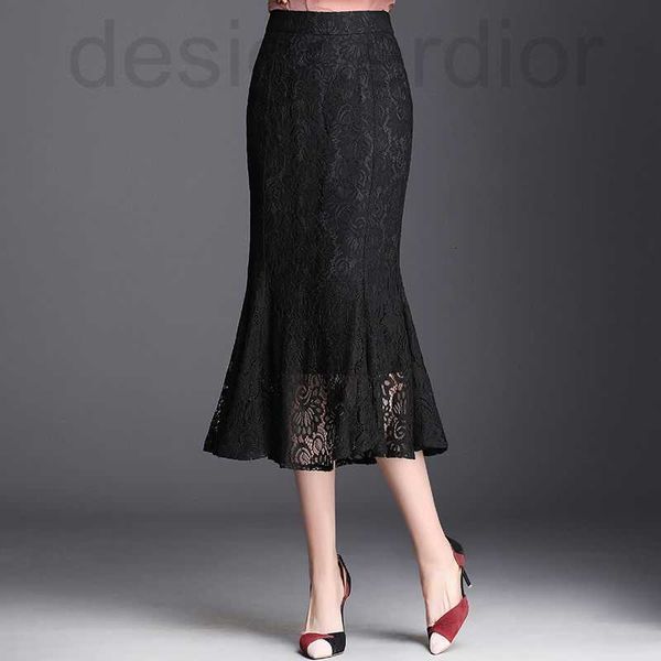 

skirts designer women's skirt elegant vintage office ladies all-match lace mermaid high waist zipper commuter bud trumpet midi, Black