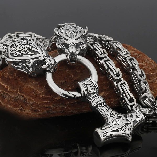 

necklaces nordic bear head men's necklace retro bear head rune stainless steel thor's hammer pendant amulet scandinavian jewelry w, Silver