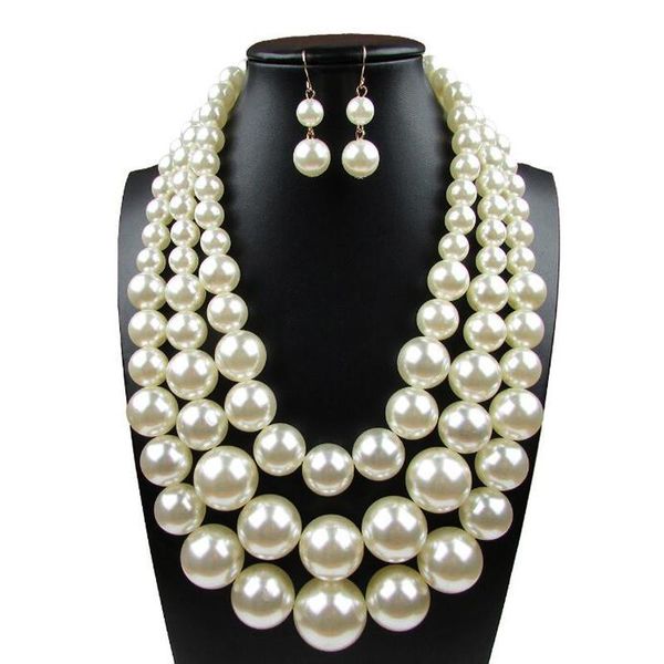 

necklaces 2019 fashion necklace collar pearl necklaces pendants trendy choker chunky metal chain multiple layers statement pearl necklace, Silver
