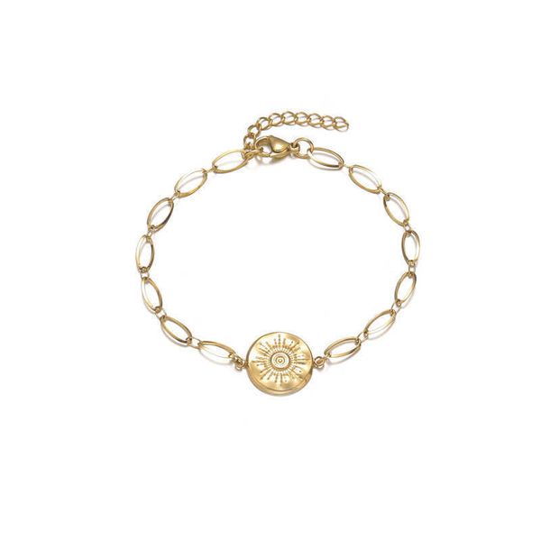 

charm bracelets trendy new product long o-shaped chain round brand eyes stainless steel bracelet female personality ins style 14k gold hand, Golden;silver