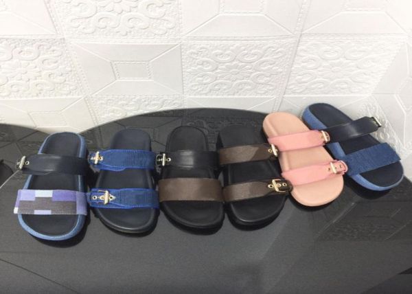 

women bom dia sandal flat mule slide designer slippers leather shoes two straps fashion letter print brown pink flats flip flop wi8892772, Black