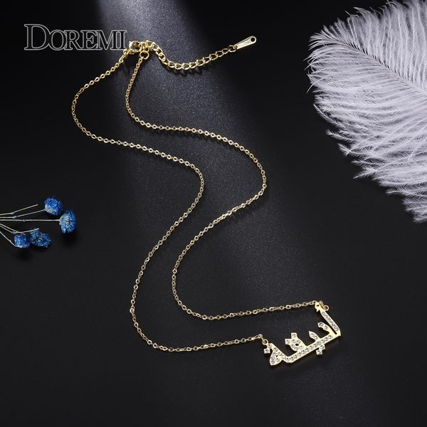 

necklaces zirconia arabic necklace personalized iced out custom name choker gold plated stainless steel jewelry women/men birthday gift, Silver