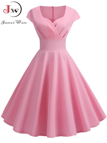

basic casual dresses pink summer dress women v neck big swing vintage dress robe femme elegant retro pin up party office midi dresses 230519, Black;gray
